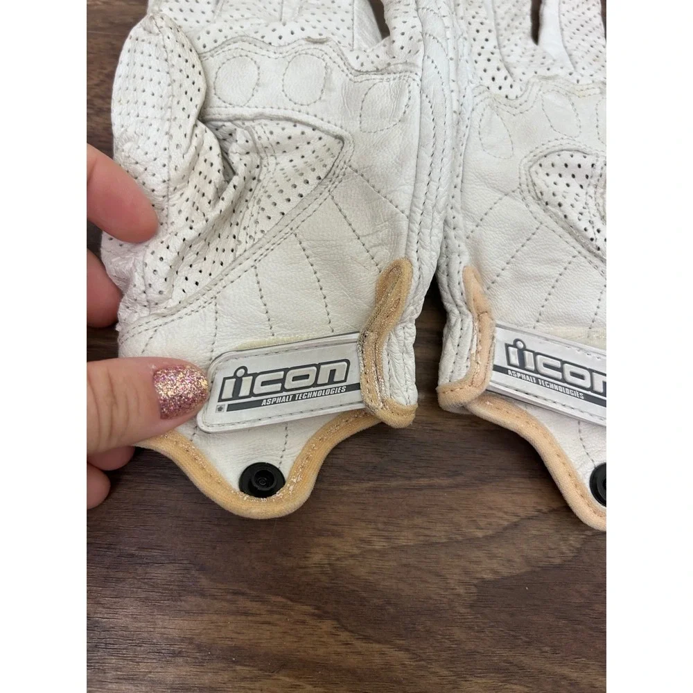 Icon Pursuit White Perforated Leather Womens Motorcycle Gloves Size Small Armor - Picture 5 of 5
